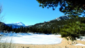 Snowy lake at the Rocky Mountains